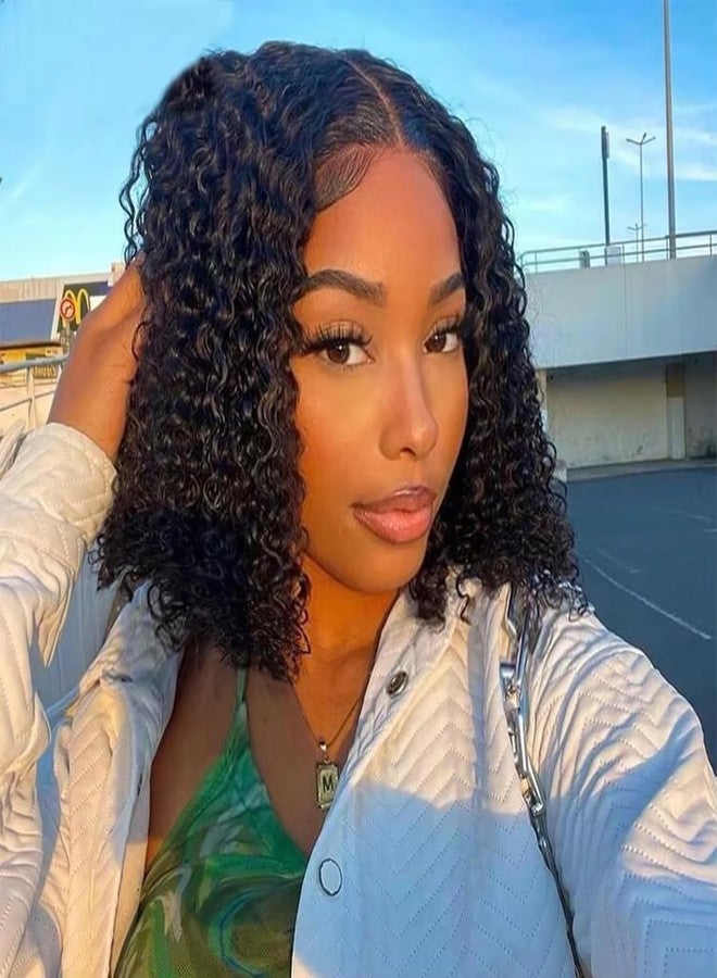 Superfect Bob Wig Human Hair 10 Inch 13x4 Deep Curly Lace Front Wigs for Black Women 180% Density Short Deep Wave Bob Wigs Transparent Pre Plucked Frontal Wigs Human Hair - Image 1